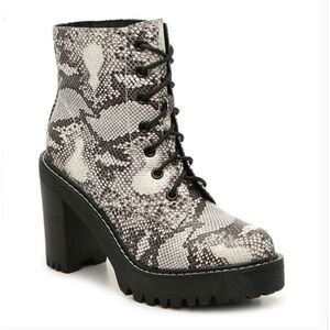 Madden Girl Platform Combat Boots Moto Snakeskin Animal Print Gray Black 10